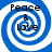Four identical blue and white spiral patterns with "Peace & Love" text in black, arranged in a
