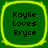 Four identical green square icons with rounded corners, each bordered by a bright yellow outline, displaying black text reading "Kaylie Loves Bryce" in three lines.