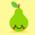Pixel art fruit icons with smiling faces on a yellow background, including a green pear, red cherries with 'OLIVIA' text, and a pink raspberry.