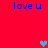 Red background with blue "I love u" text and pixelated hearts in cyan, purple, and gray positions.