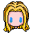 Pixel art of a character with blonde hair and blue eyes in four variations showing different eye states.