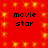 Red background with yellow starburst patterns and black text reading "movie star" in four locations.