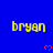 Blue background with yellow text 'bryan' repeated in pattern and red pixel hearts scattered throughout