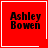 Red square icon with black text "Ashley Bowen" and white border; top-right corner has a small white heart, bottom-right corner has a small white starburst symbol.