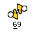 Animated contact sheet showing two identical yellow stick figure icons with white circular heads and black outlines, each labeled "69" below, on a gray background with red and black text promoting badassbuddy.com.