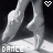 Pixelated grayscale animation of a person's legs in motion, with pink and white heart symbols above and below the text "DANCE".
