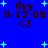 Blue background with light blue stars and repeated dark brown text elements including 'ilyy', '9-12-08', and '<3' arranged in a pattern