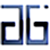 Two stylized blue and black geometric shapes resembling mirrored 'L' forms with a small dark square in the top-right corner on white background.