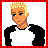 A pixelated buddy icon featuring a blonde character in a black-and-white raglan shirt on the left and a pink star with 'NUMBER 8' text on the right, bordered by red checkered pattern.