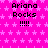 A static image with a bright pink background patterned with light pink stars, displaying repeated text "Ariana Rocks !!!!" in black pixelated font.