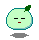 Pixelated green fruit-shaped character with leaf, displaying multiple facial expressions including closed eyes, open eyes, and mouth shapes across a