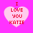 Four identical pixelated heart-shaped icons with red text "I LOVE YOU KATIE" on a bright pink background, arranged in a