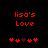 Red pixelated text 'lisa's Love' above five red heart icons on a black background, with one heart changing color between frames.