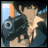 A pixelated 48x48 animated buddy icon featuring a character with dark hair and blue clothing on the left, paired with text reading "Anime IM" and "com" on the right against a black background.