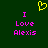 Green background with yellow pixelated heart above pink text reading "I Love Alexis" in two identical vertical