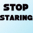 A static image displays repeated 'STOP' and 'STARING' text in black, with blue variations of 'CE', 'MICE', 'IT MICE', 'NOT MICE', 'S NOT MICE', and 'ITS NOT MICE' on a light blue background.