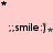 A static image of a pink background with multiple instances of the text ::smile:) and scattered star symbols in black and light gray.