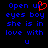 Blue pixelated text on black background with red heart symbol replacing 'up' in first line of left