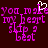 Pixelated text in bright pink on dark red background with a white heart cursor above the text.