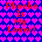 Pixelated red text repeats 'Phoebe Is My Lover!' over a blue background filled with pink hearts.