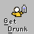 A pixelated icon shows a yellow-shirted figure holding a bottle, with 'Get Drunk' text below, in multiple states of animation and blur.