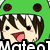 Pixelated anime-style character in green dinosaur costume with red spots, brown hair, and open mouth, with text overlays.