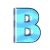 A blue 3D letter B in various orientations and states of rotation against a gray background.