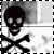 A 4-frame animated contact sheet showing a pixelated skull and crossbones icon with
