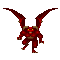Red devil-like creature with glowing eyes and wings in multiple poses on gray background.