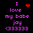 Pixelated text in purple reads "I love my babe joy (33333)" with a red heart and red dot animation on black background.