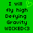 Green background with black pixelated text reading "I will fly high Defying Gravity WICKED<3" and a green heart symbol above the text on the left side.