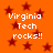 Orange background with red stars and repeated white text "Virginia Tech rocks!!" in pixelated font.