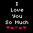 Black background with white pixelated text reading "I Love You So Much" and five pink hearts below, two of which are purple in the second frame.