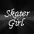 Pixel art contact sheet showing a skater girl character in multiple frames with text elements and props.
