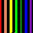 Seven vertical stripes of solid and checkered colors on black background, including red, orange, yellow, green, blue, purple with one stripe having a missing pixel at bottom.