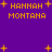 Purple background with orange pixelated text 'HANNAH MONTANA' repeated four times and scattered orange plus signs.