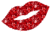 Three red lip prints with glitter texture on gray background; one print is faded to white and pink.