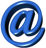 Blue @ symbol in 3D rendering with metallic sheen, displayed across multiple views showing rotation and perspective changes.