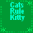 Green background with cyan text reading 'Cats Rule Kitty' in four quadrants, bordered by dashed lines and star shapes.