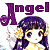 Pixelated buddy icon split into two sections: left side with purple "Angel" text and anime-style character, right side with green "Original Icons .com" text on dark background.