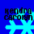 Four identical pixelated blue snowflakes on a solid dark blue background with black text reading 'kendra carolyn' above each.
