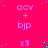 A bright pink background with scattered cyan dots, displaying repeated text elements 'acv + bjp' and 'x3' in light purple font.