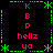 Pixel art icon with green border and pink text on black background, displaying mirrored 'KBP' letters above 'hellz ya' phrases in a symmetrical layout.