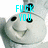 Pixelated cartoon character with light gray body, black eyes, and a wide smile; cyan text "FUCK YOU" overlaid on the face.