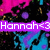 Pixelated icon with vibrant pink and blue background, white text "Hannah<3" on purple banner, and scattered colorful dots.