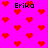 Pixelated icon with bright pink background, red heart symbols scattered across it, and the name 'Erika' repeated in black pixel font at four positions.