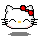 Four pixel-art Hello Kitty faces with red bows, yellow noses, and closed eyes arranged in a on gray background