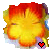 A flower-shaped icon with red and yellow petals, featuring a small heart symbol that changes color across frames.