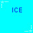 Blue background with repeated 'ICE' text and white star-shaped pixel art elements in various positions.