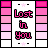 A 3x2 contact sheet of six animated frames showing a pixel art icon with pink and white color scheme featuring the text "Lost in You" and star symbols, each frame displaying slight variations in text outline style and background block colors.
